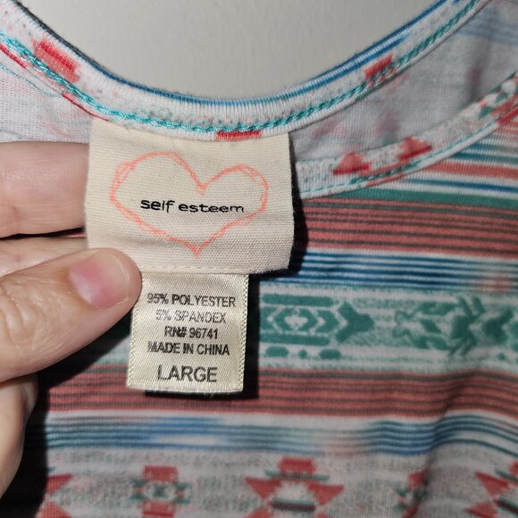 Self Esteem Aztec Print Runched sides, Dolman Sleeve Blouse, Jrs Sz Large - Picture 2 of 5